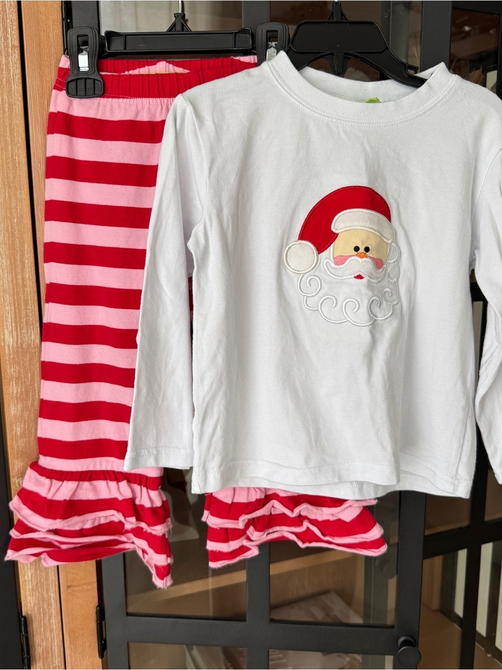 Classic Whimsy Santa appliqué set long sleeve pants toddler striped christmas